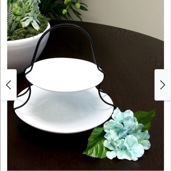 Gibson Elite Gracious Dining 2 Tiered Serving Set with Metal Rack in Whi… - Picture 5 of 5